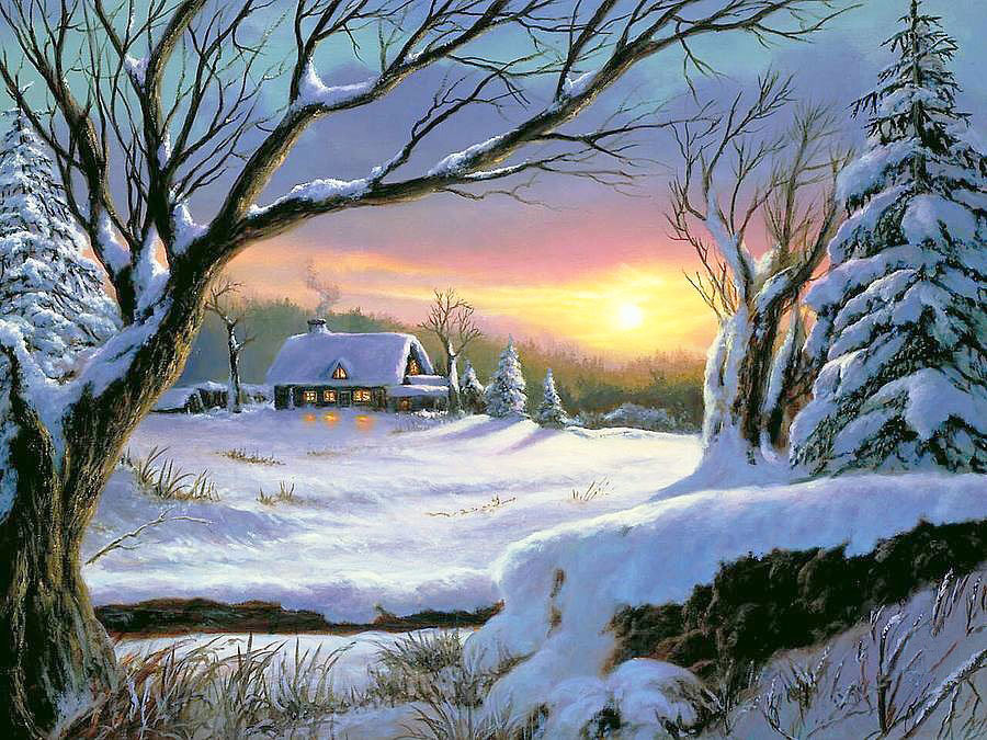 №1856977 - лес, природа, пейзаж зима, снег, вечер - оригинал