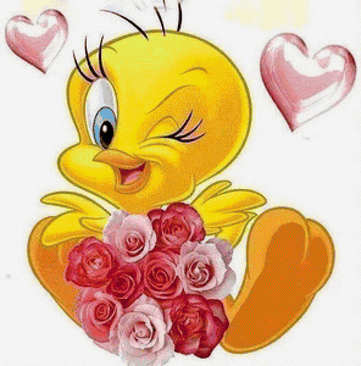 птичка с сердцами - птицы, сердце, любовь - предпросмотр