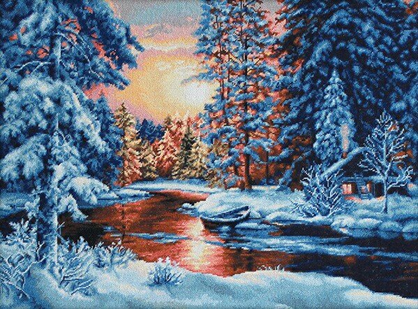 Зимний пейзаж №2 - лес, река, зима - оригинал