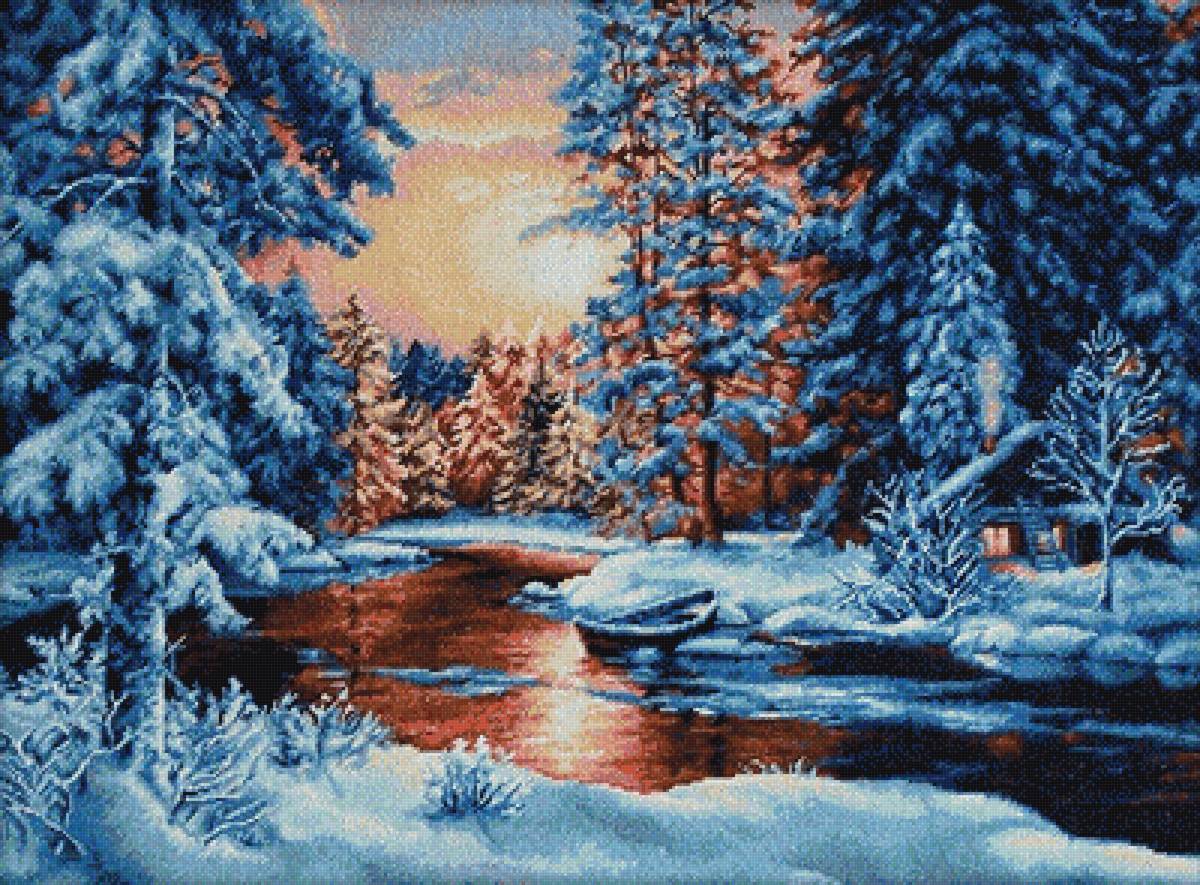 Зимний пейзаж №2 - зима, лес, река - предпросмотр