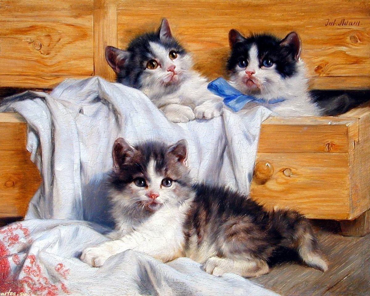 озорники - картина, кошки, цветы - оригинал