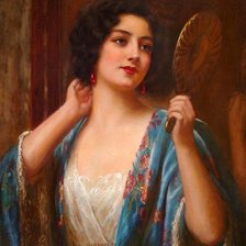 Оригинал схемы вышивки «девушка у зеркала» (№1858316)