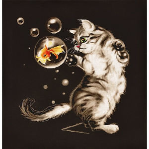 Gatto con bolle - gatto, pesce, bolle - оригинал