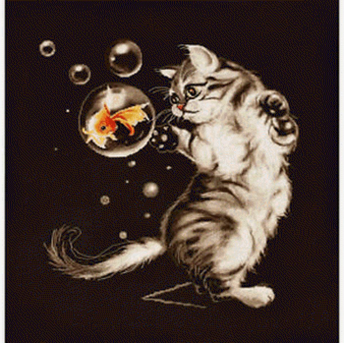 Gatto con bolle - pesce, gatto, bolle - предпросмотр