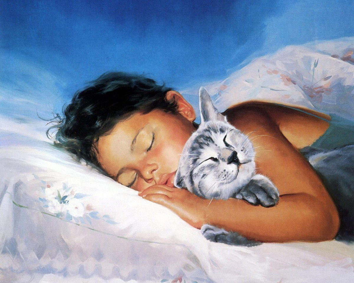 Дональд Золан. Дети - искусство, дети, картина, кошки, портрет - оригинал