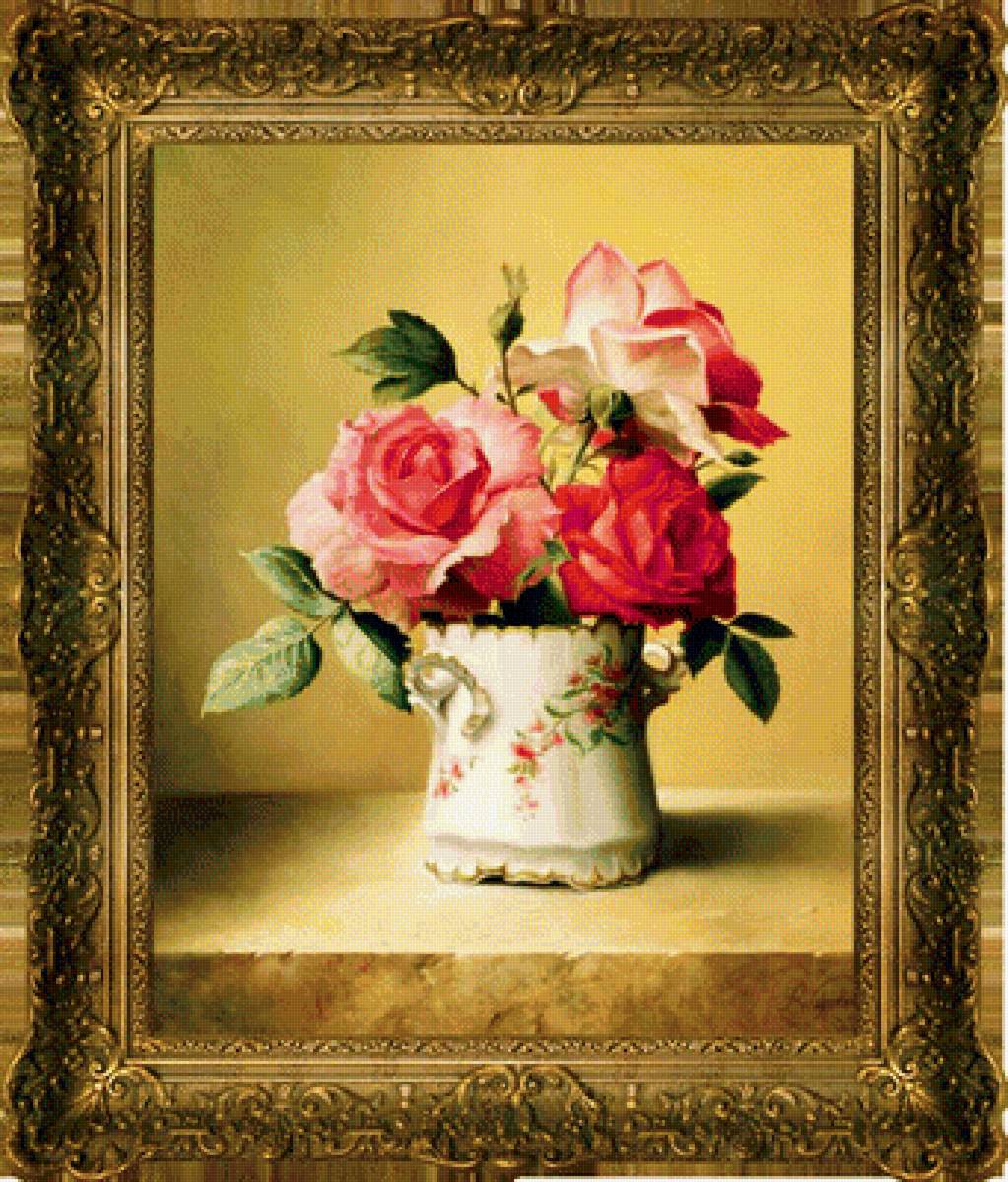 Букет роз - цветы, искусство, натюрморт, розы, картина - предпросмотр