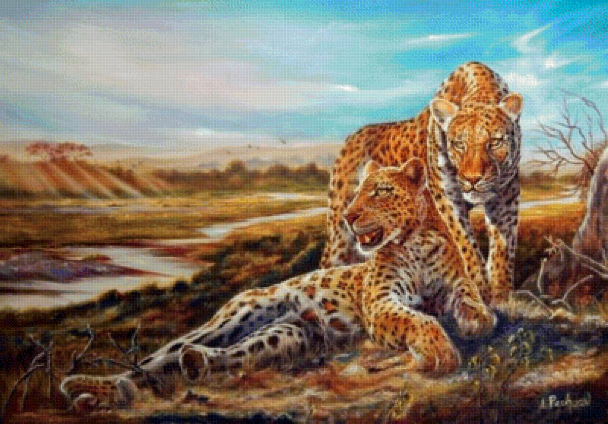 серия хищники. гепарды - картина, природа, хищники, пейзаж - предпросмотр