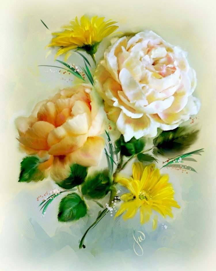 желтый букет - картина, букет, цветы, розы - оригинал