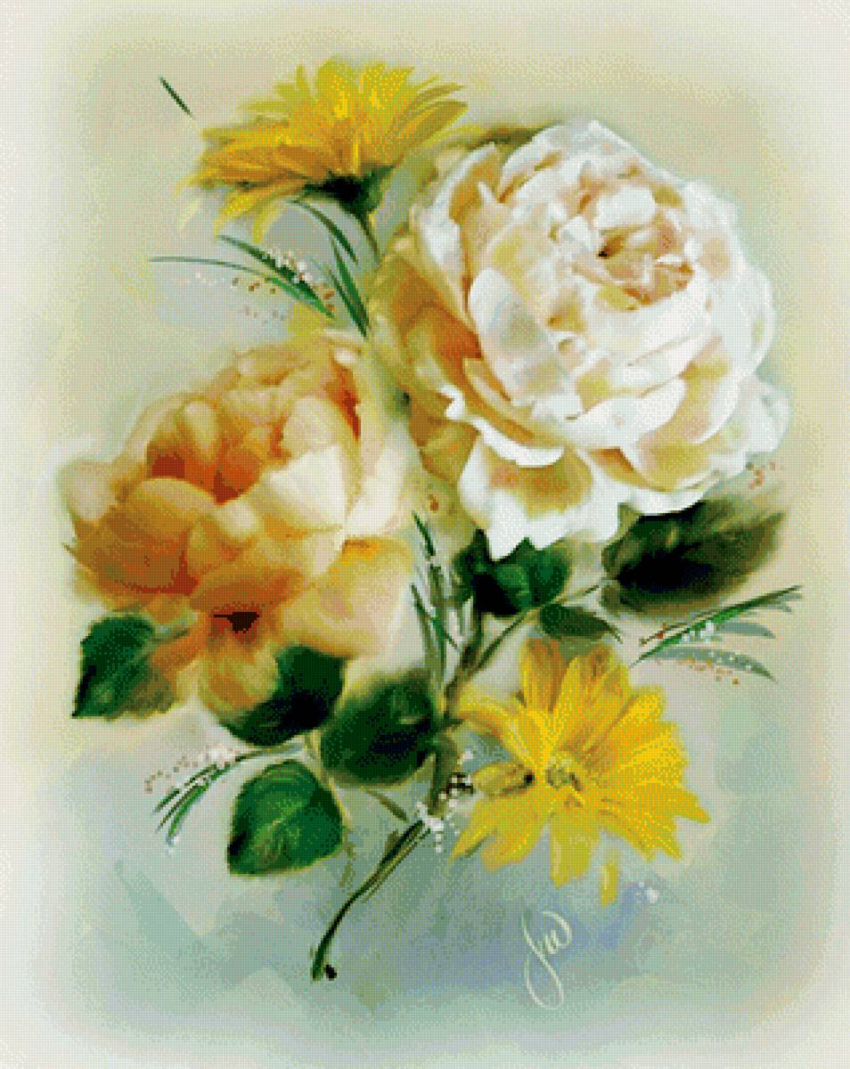 желтый букет - цветы, розы, картина, букет - предпросмотр