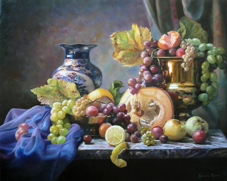 натюрморт с виноградом - картина, виноград, натюрморт, искусство - оригинал