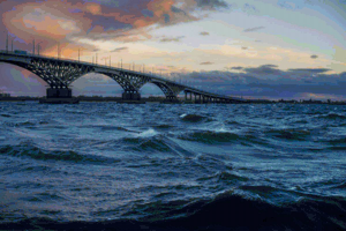 Мост, Волга, шторм - предпросмотр