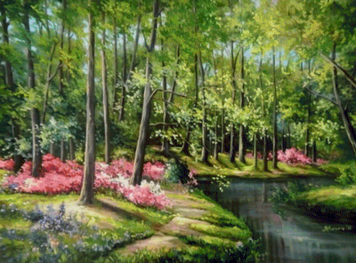 Пейзаж - лето, лес, река, деревья, речка, пейзаж, вода, цвет - предпросмотр