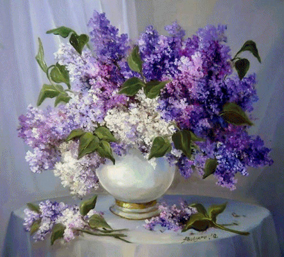 Натюрморт - цветы, натюрморт, сирень, букет, живопись, ваза - предпросмотр