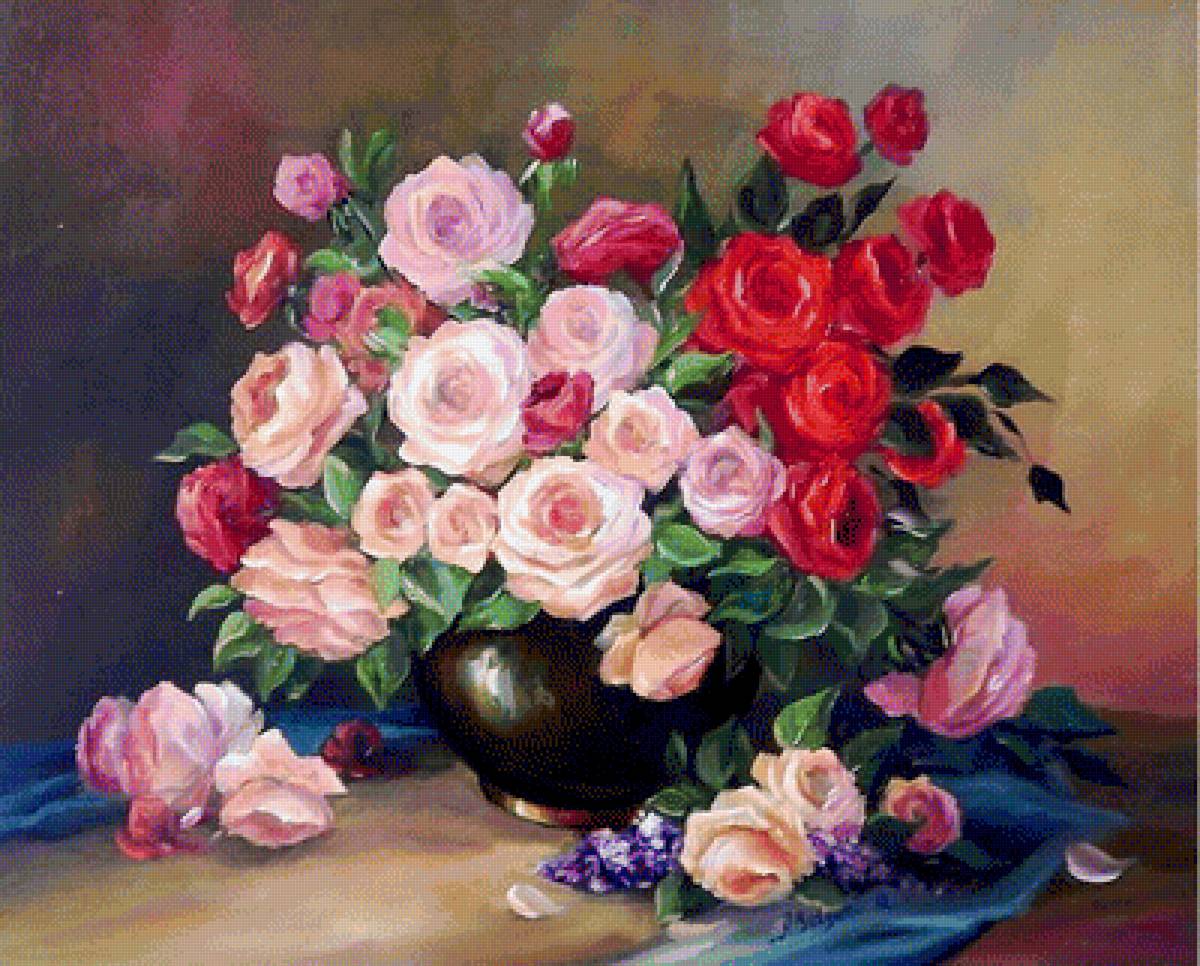 Натюрморт - натюрморт, букет, розы, цветы, живопись - предпросмотр