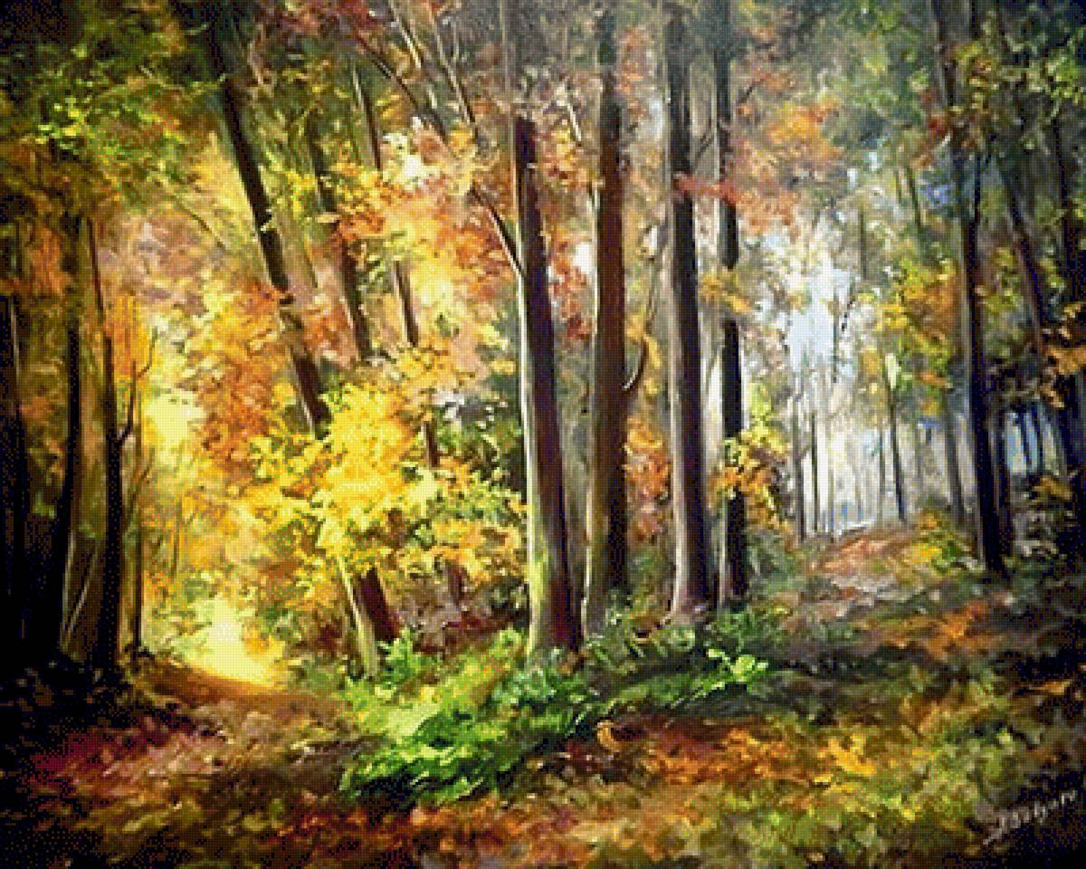 Пейзаж - деревья, пейзаж, природа, лес, живопись - предпросмотр