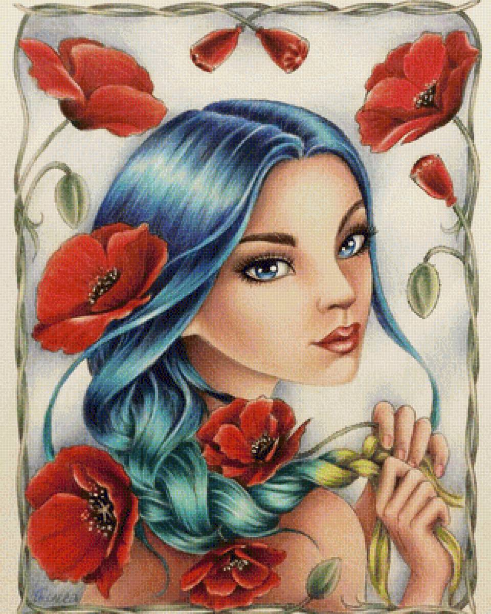 Девушка - art, цветы, маки, девушка, иллюстрация - предпросмотр