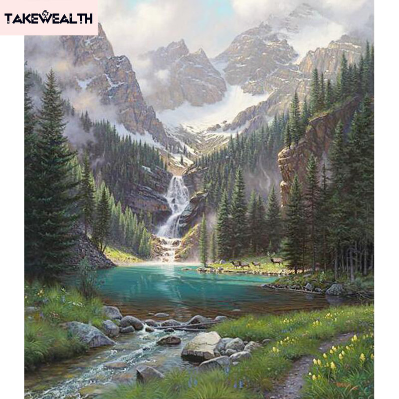 горный пейзаж - горы, озеро, река - оригинал