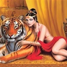 Схема вышивки «Девушка и тигр»