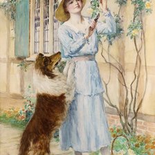 Оригинал схемы вышивки «Девушка срезает розы. По картине Уильяма Генри Маргетсона» (№1861276)