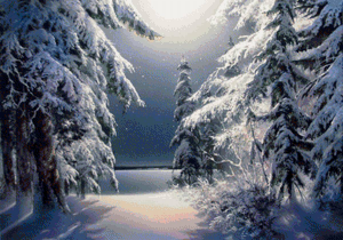 Суперлуние - луна, природа, снег, пейзаж зима, лес, ночь - предпросмотр