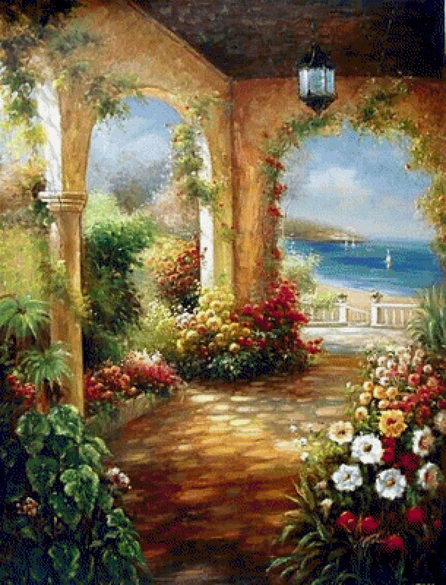 Пейзаж - цветы, море, живопись, пейзаж - предпросмотр