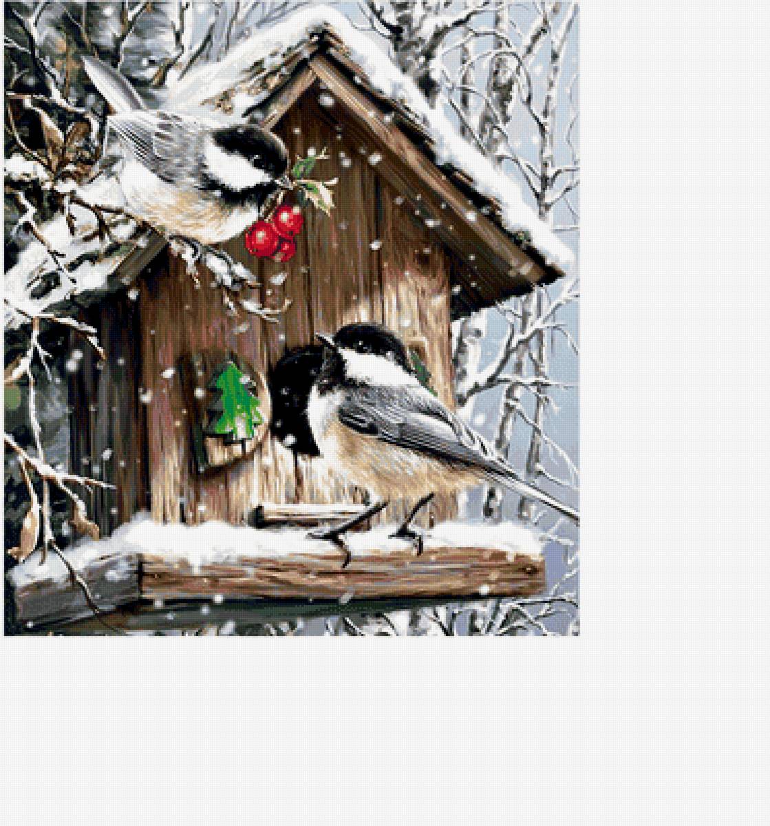 синицы - лес, птицы, скворечник, зима - предпросмотр