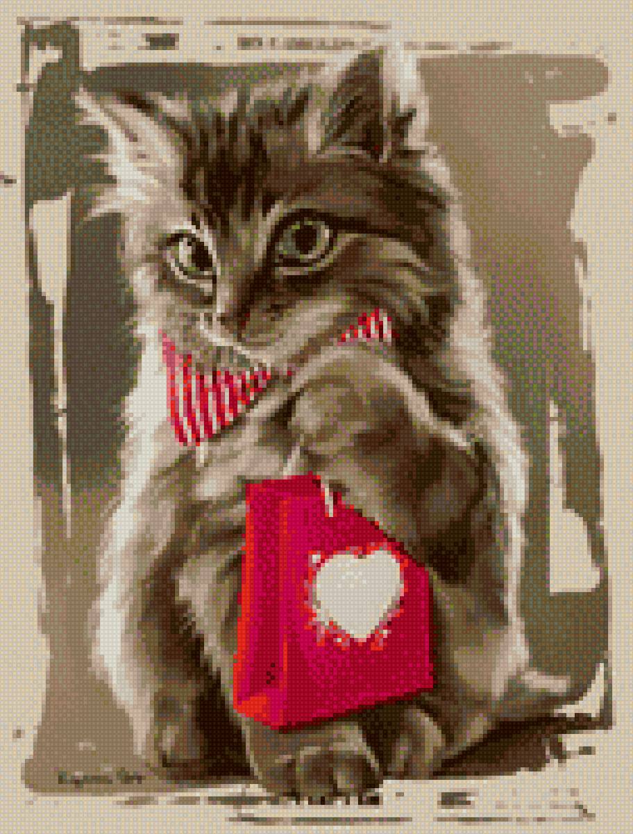 Котенок с подарком - коты - предпросмотр