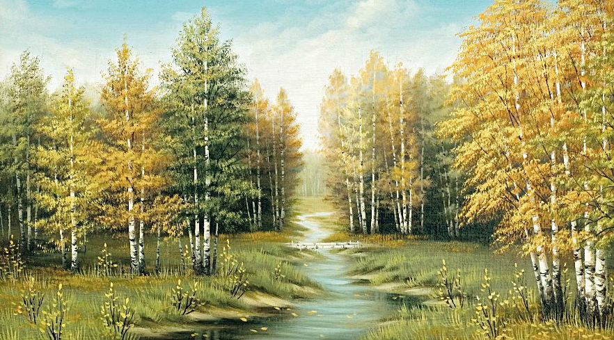 Осень - река, березы, пейзаж, лес - оригинал