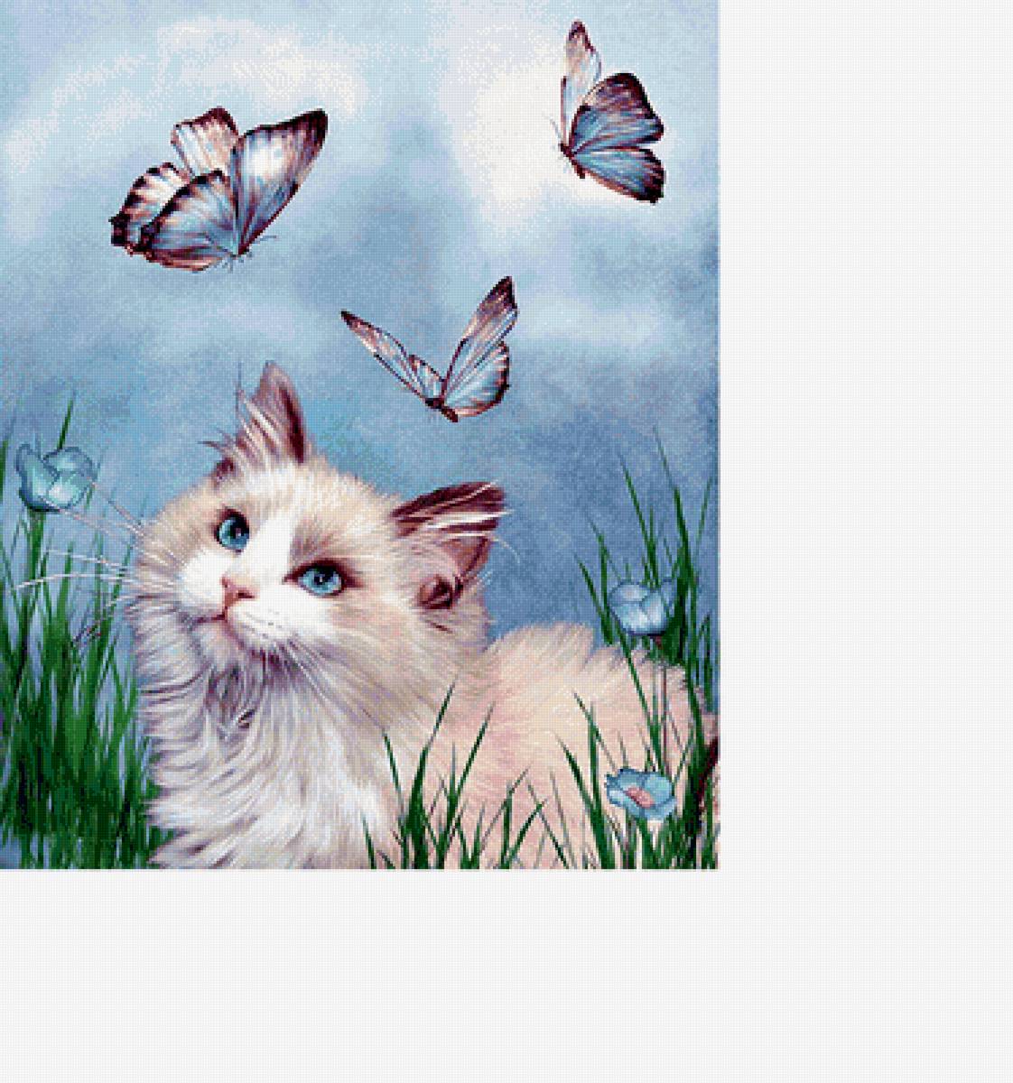 кот в траве - цветы, бабочки, коты - предпросмотр