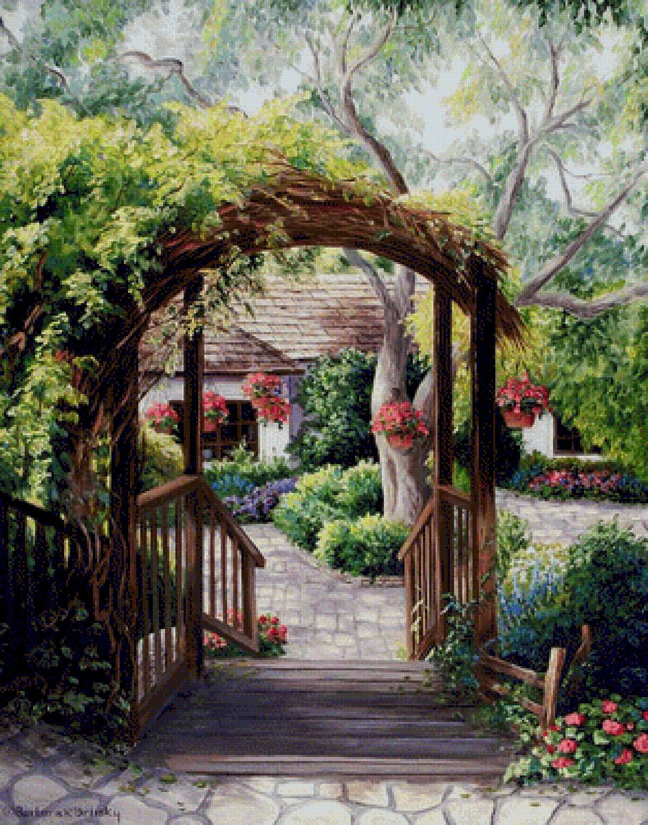 Уютный дворик - двор, цветы, зелень, дворик, дом - предпросмотр