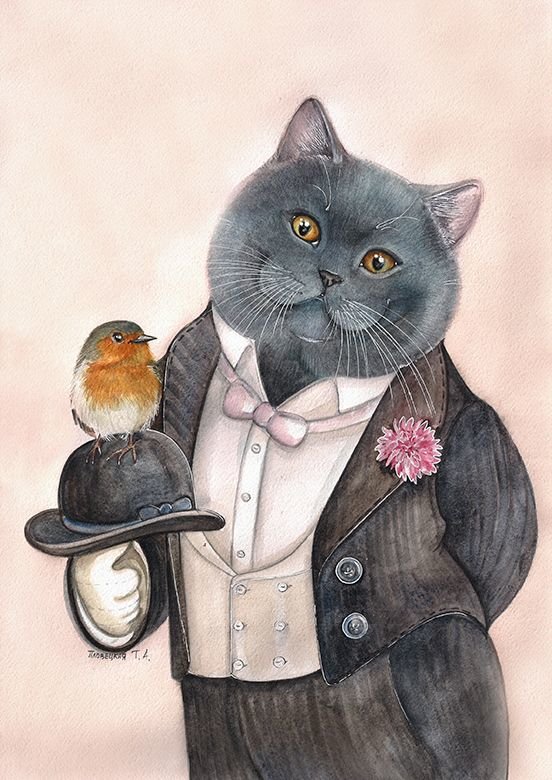 кот-джентльмен - кошка, котята - оригинал