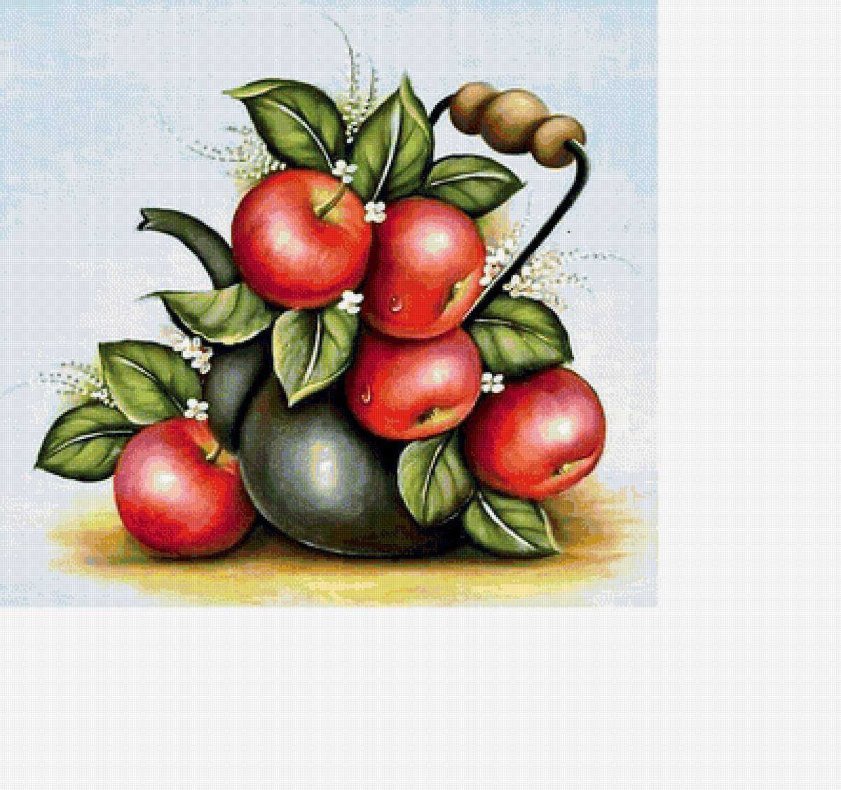 чайник в яблоках - фрукты, для кухни, яблоки, натюрморт - предпросмотр
