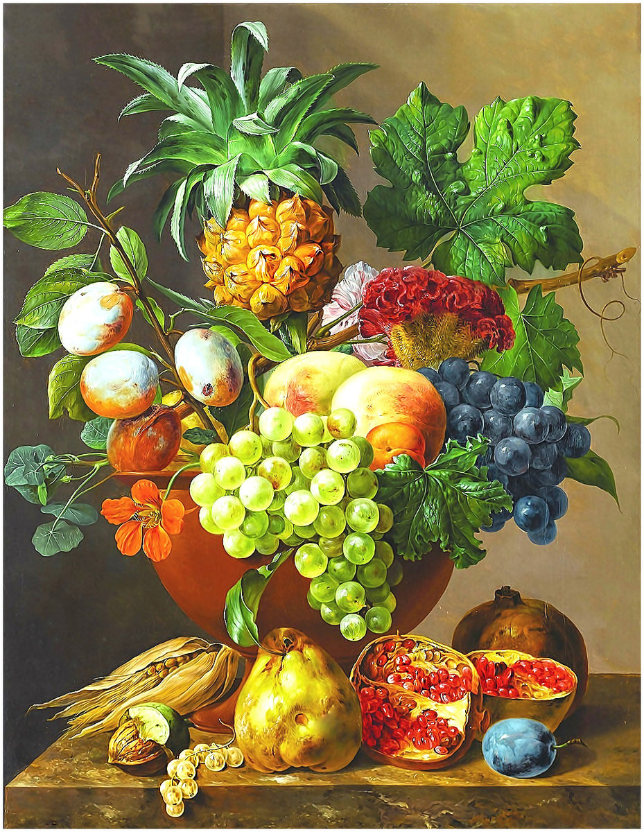 Серия "Натюрморты". - натюрморт, цветы, виноград, фрукты - оригинал