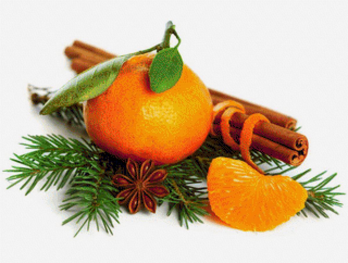 Мандаринка с корицей - еловая веточка, корица, натюрморт, хвоя, мандаринка - предпросмотр