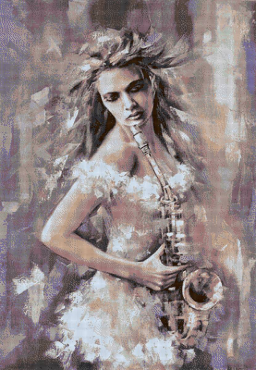 MUJER SOXOFON - 277 x 400 cruces - предпросмотр