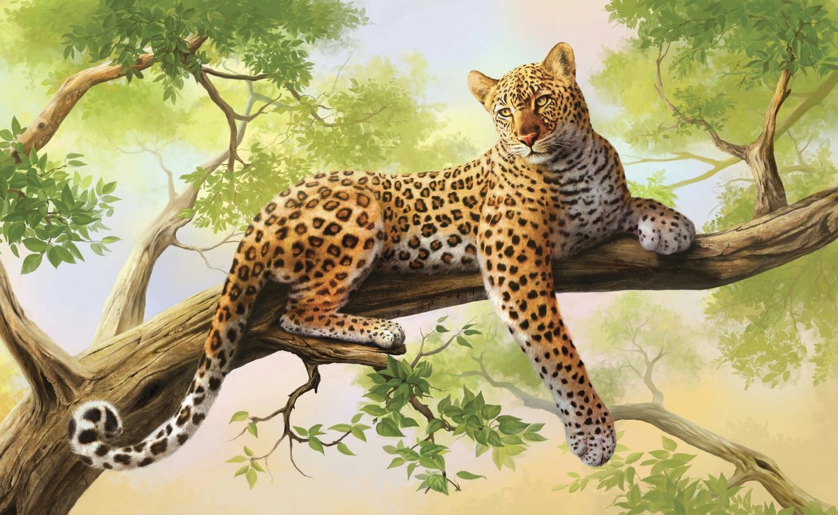 Леопард - природа, животные, рисунок, леопард, дерево - оригинал
