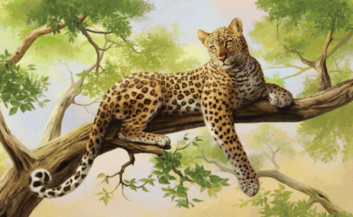 Леопард - животные, дерево, рисунок, природа, леопард - предпросмотр
