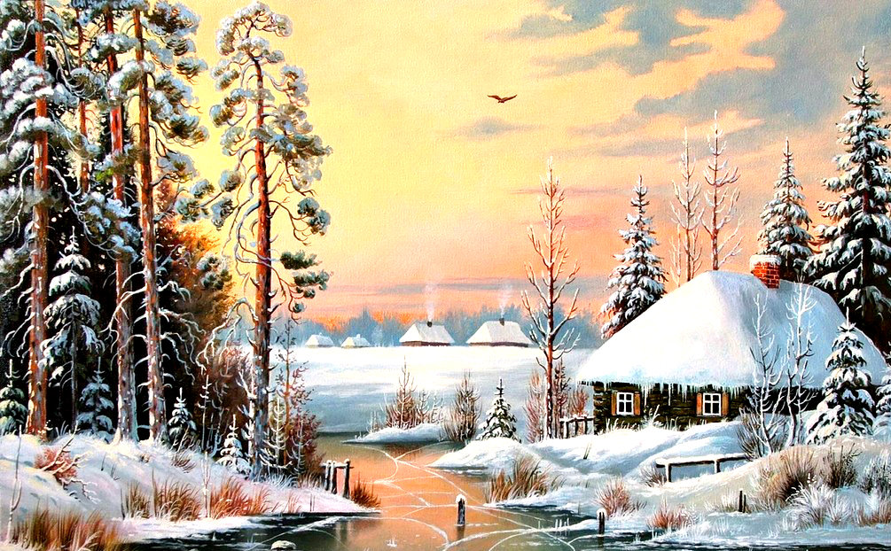зимняя деревня - зима, зимний день, деревня - оригинал