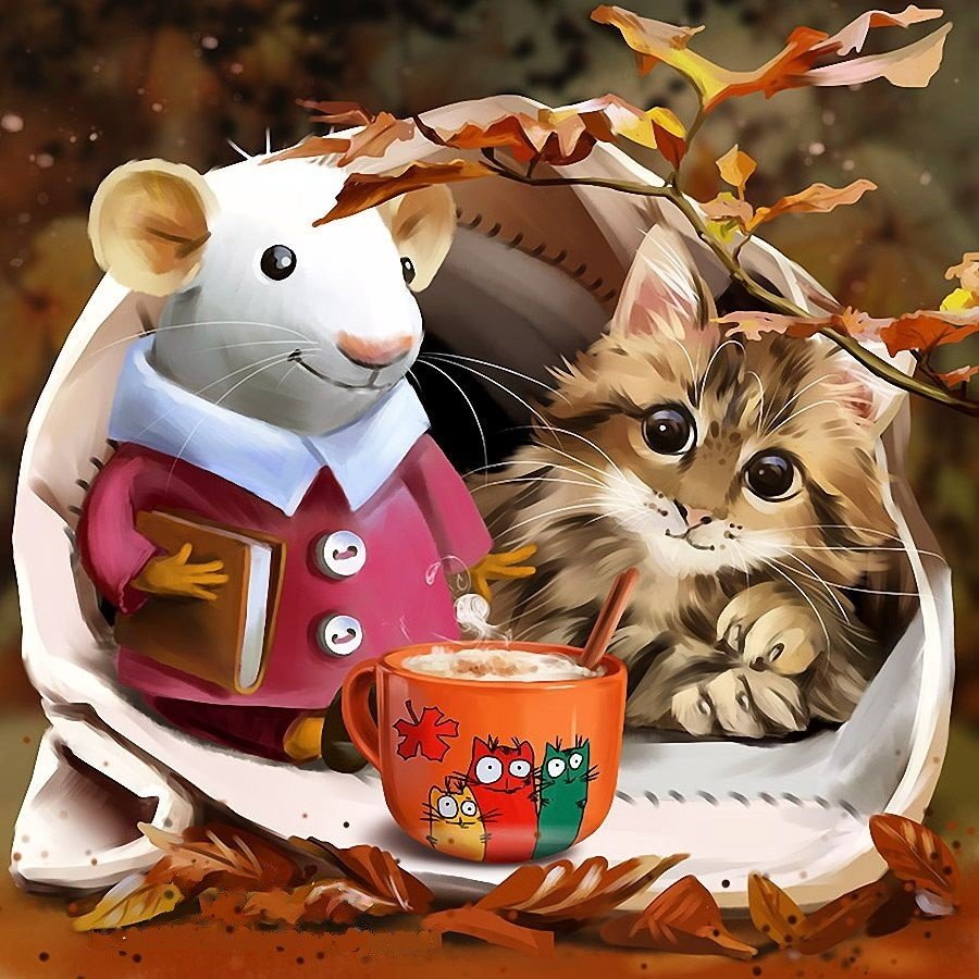 Котёнок - какао, рисунок, животные, осень, котенок - оригинал