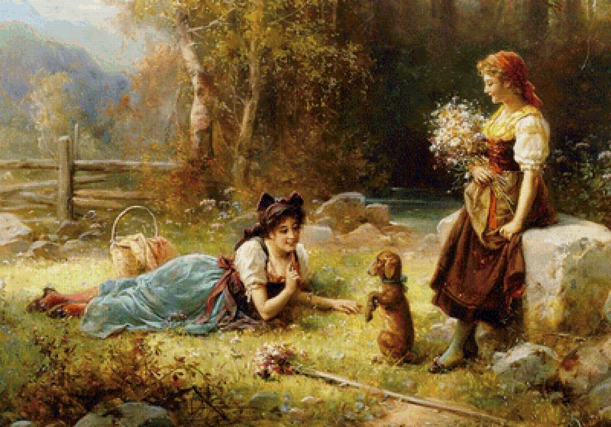 Подружки - собачка, девочки, прогулка - предпросмотр