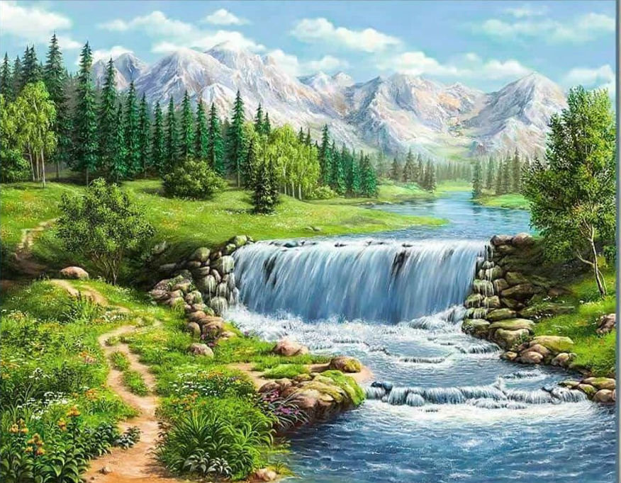 Горный пейзаж - горы, река, природа - оригинал