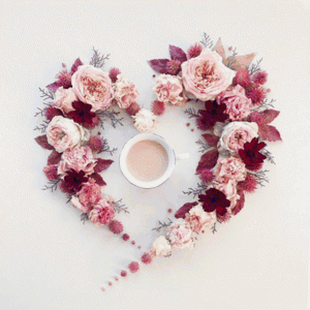 Сердце из цветов - кружка, сердце, чашка, цветы - предпросмотр