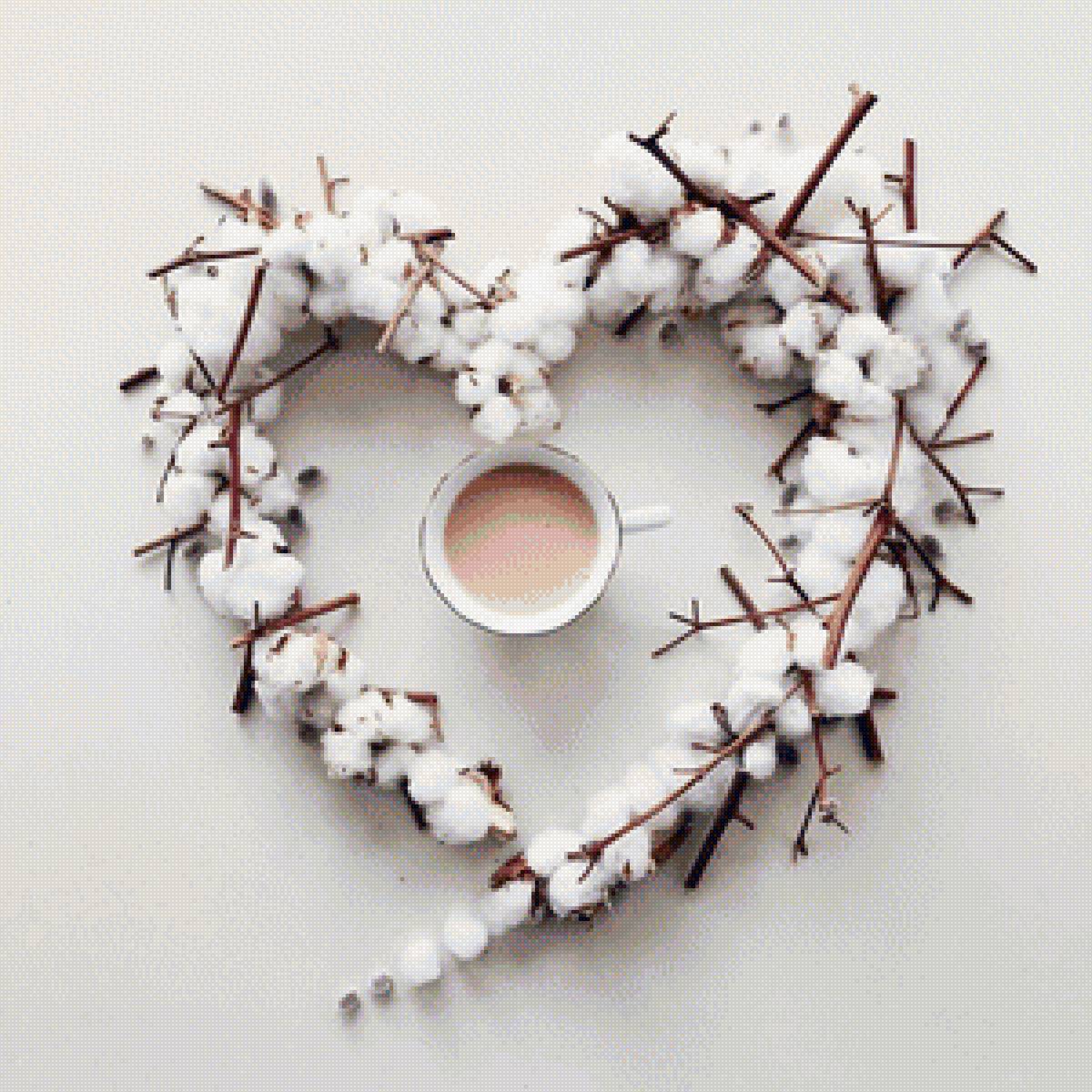 Сердце из хлопка - сердце, кружка, чашка, хлопок, цветы - предпросмотр