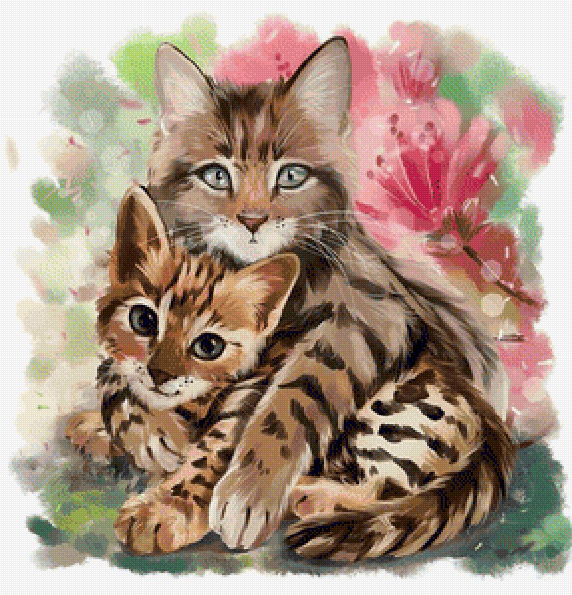 Котята - котята, котик, кот, рисунок, животные, цветы - предпросмотр