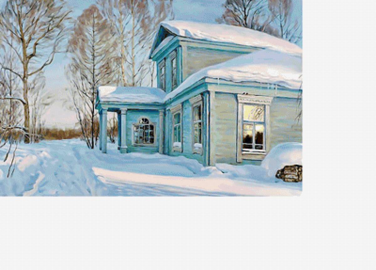 старая усадьба - деревня, зима, зимний день - предпросмотр