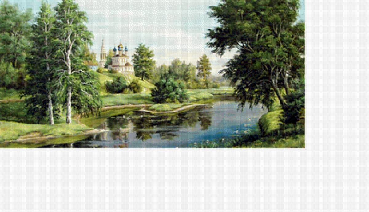 лето - храм, лес, река, летний день, лето, пейзаж - предпросмотр