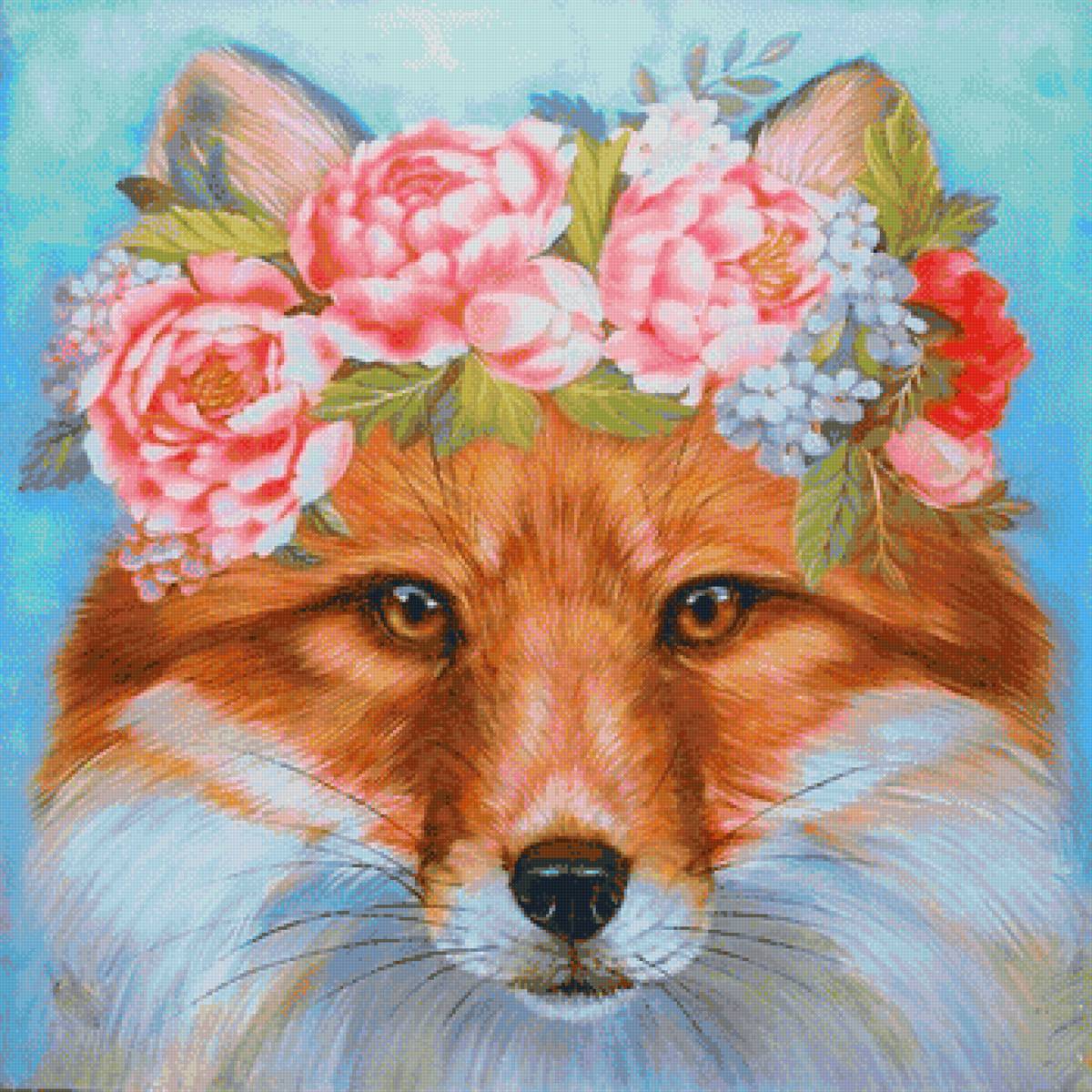 Лисичка - рисунок, цветы, лисичка, лиса, животные - предпросмотр