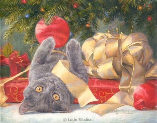 новогодний котик - картина, новый год, кошки - оригинал
