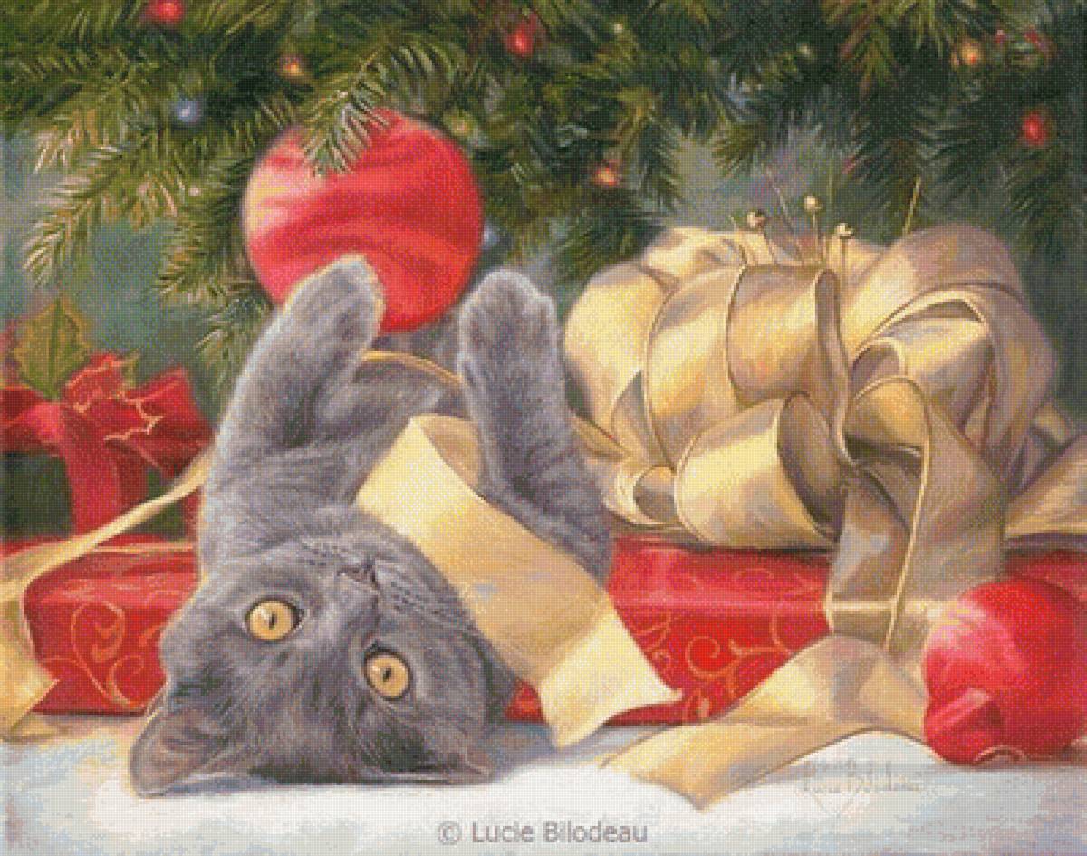 новогодний котик - кошки, новый год, картина - предпросмотр