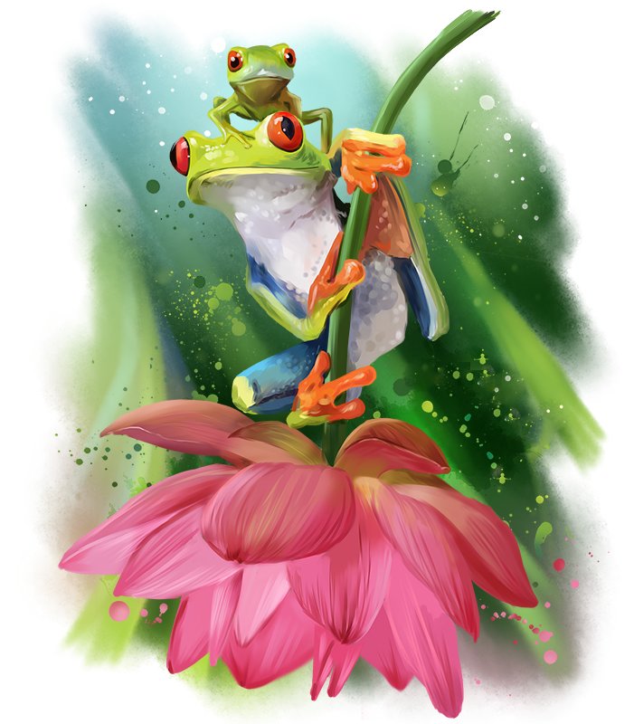 Лягушки на цветке - рисунок, цветок, лягушки - оригинал